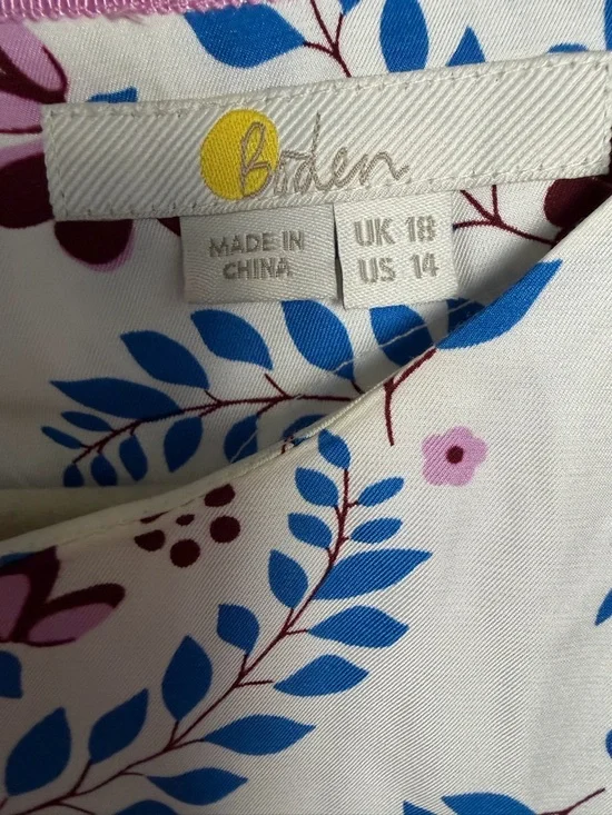 NWT Boden Silk Blend Floral Nadine Blouse 3/4 Sleeve White Blue Top Office 14 - Picture 3 of 3